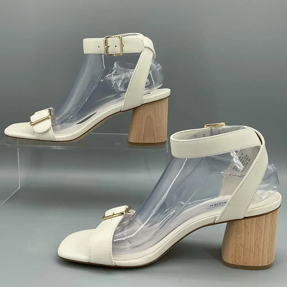 NEW Steve Madden Women’s Mindi Leather Ankle Strap Sandals White Size 9M